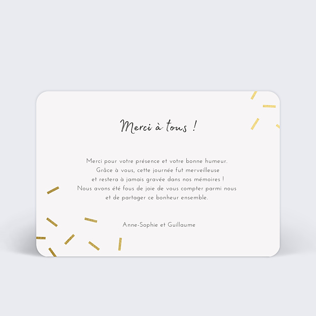 Remerciements Mariage Paillettes Chic Verso