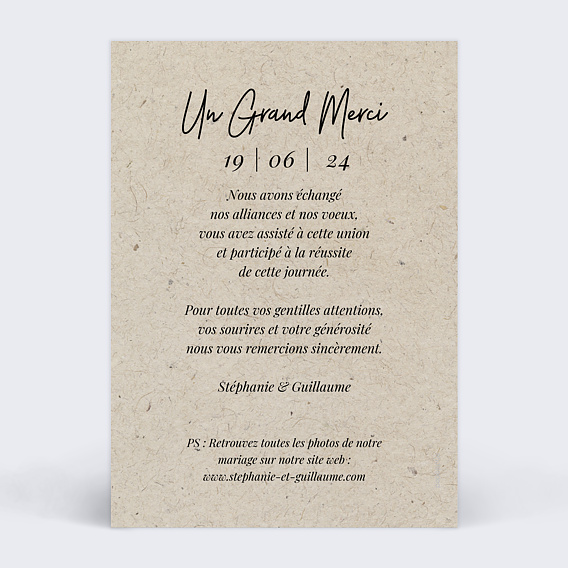 Carte remerciement mariage Esprit Chiné IV Verso