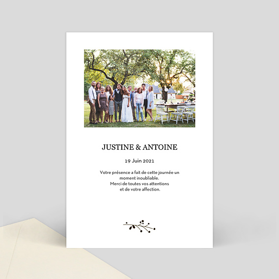 Carte remerciement mariage Mariage Bois Verso