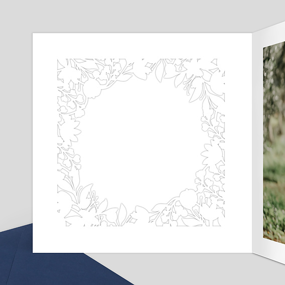 Carte remerciement mariage Découpe Ronde de Fleurs Intérieur Gauche