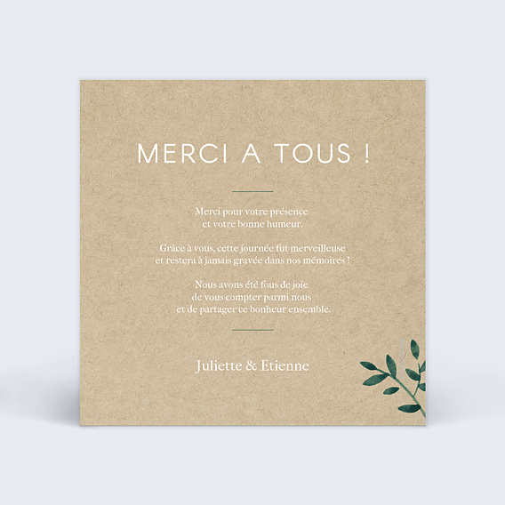 Carte remerciement mariage Ombrage Verso