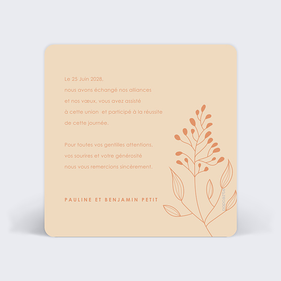 Carte remerciement mariage Petite Fleur Verso