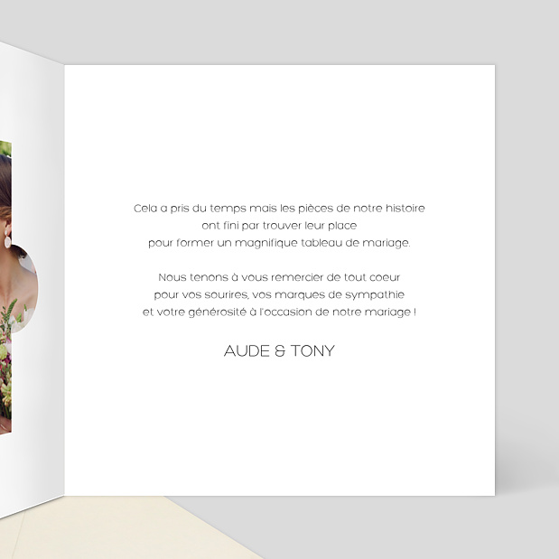 Carte de remerciements de mariage puzzle Intérieur Droit