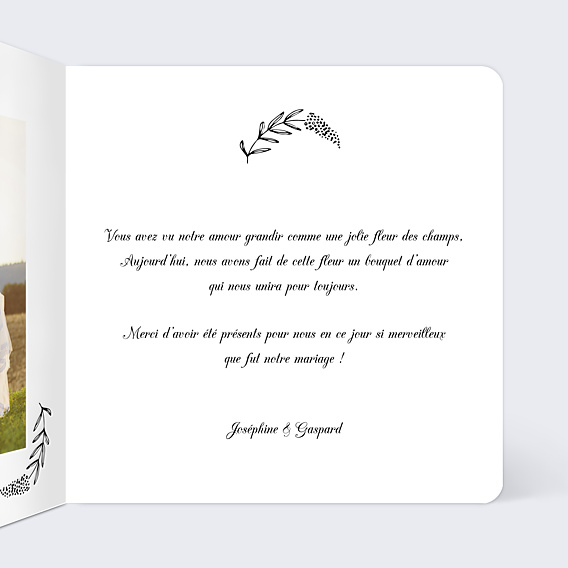 Remerciements mariage Just married floral simple
