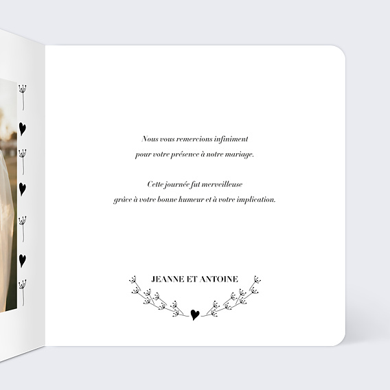 Carte remerciement mariage Cœur Bucolique Intérieur Droit