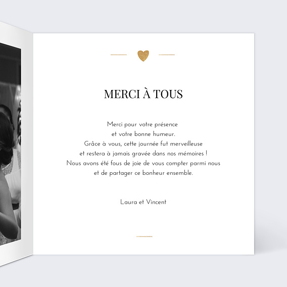 Carte remerciement mariage Jeu Typographique Intérieur Droit