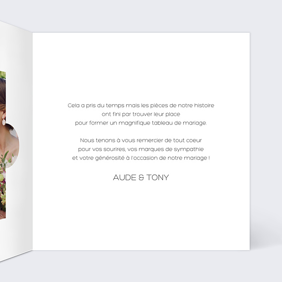 Carte remerciement mariage Remerciements Mariage Puzzle Intérieur Droit
