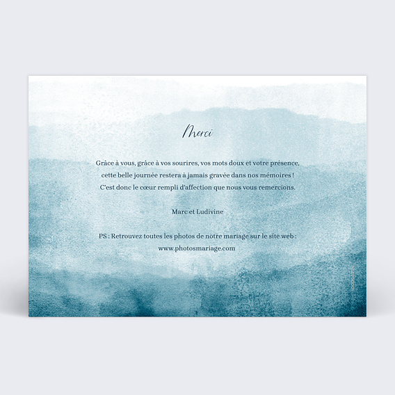 Carte remerciement mariage Blue Waves Verso