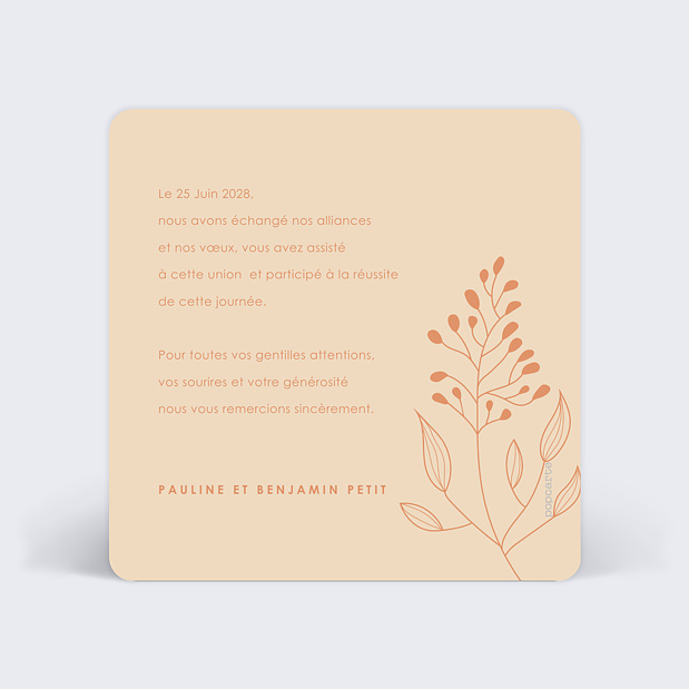 Remerciements Mariage Petite Fleur Verso