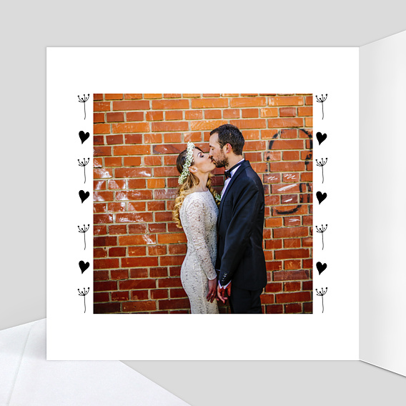 Carte remerciement mariage Coeur Bucolique Intérieur Gauche