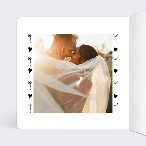 Carte remerciement mariage Cœur Bucolique Intérieur Gauche