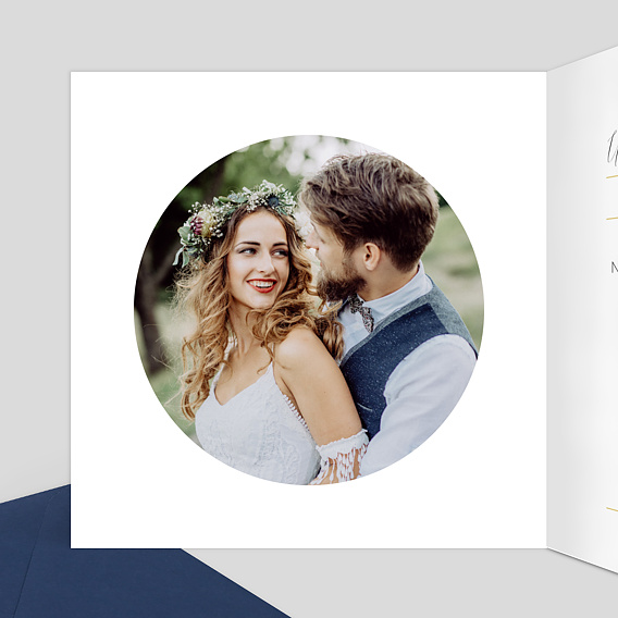 Carte remerciement mariage Dorure Couronne Photo Intérieur Gauche