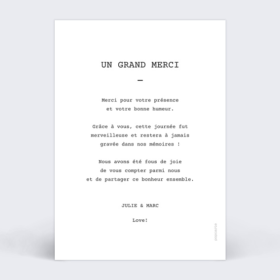 Carte remerciement mariage Polaroid Simple III Verso