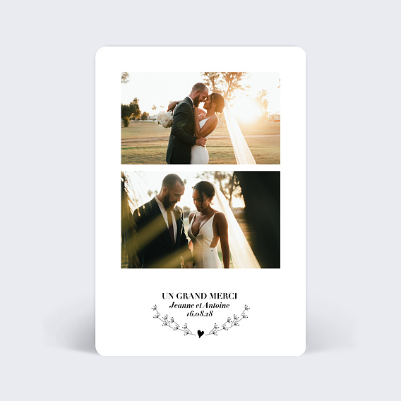 Carte remerciement mariage Cœur Bucolique