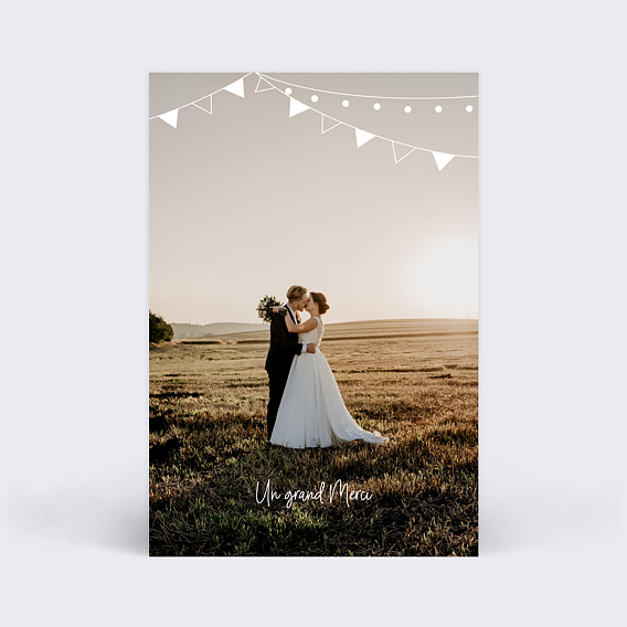 Carte remerciement mariage Fanions Bucoliques