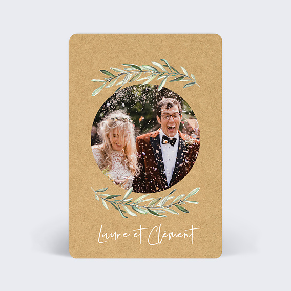 Carte remerciement mariage Lauriers