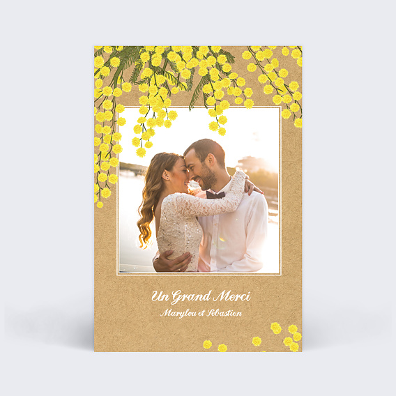 Carte remerciement mariage Mimosa
