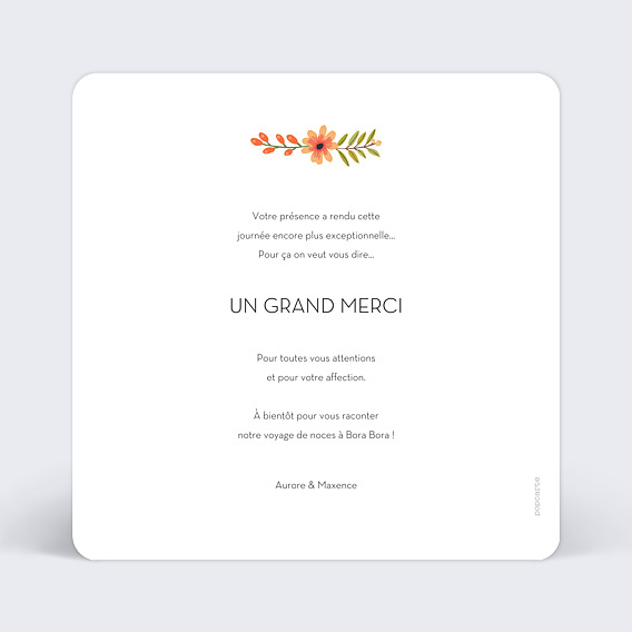 Carte remerciement mariage Bouquet Printanier Verso