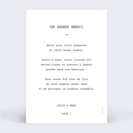 Carte remerciement mariage Polaroid Simple II Verso