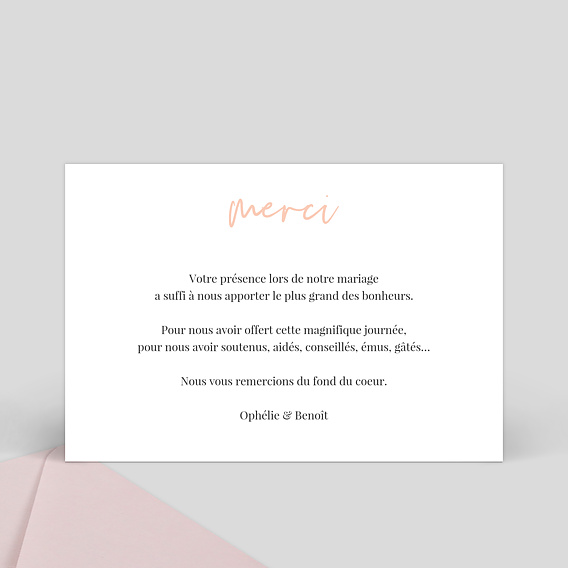 Carte remerciement mariage A la Main Verso