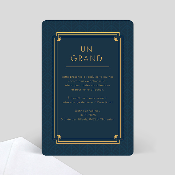 Carte remerciement mariage Années Folles Verso