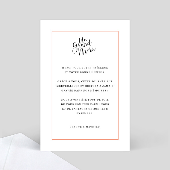 Carte remerciement mariage Cadre Typographique II Verso