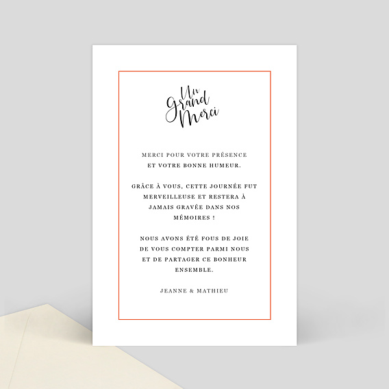Carte remerciement mariage Cadre Typographique Verso