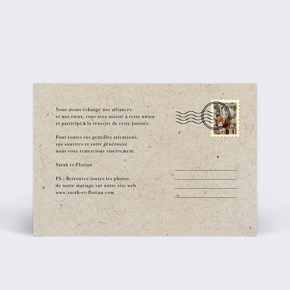 Carte remerciement mariage Carte Postale Vintage Verso