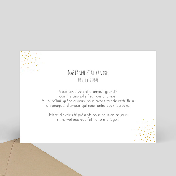Carte remerciement mariage Poussière d'Étoiles Verso