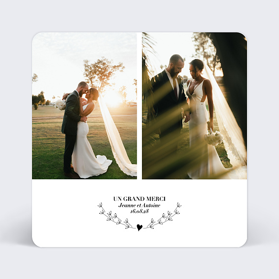 Carte remerciement mariage Cœur Bucolique