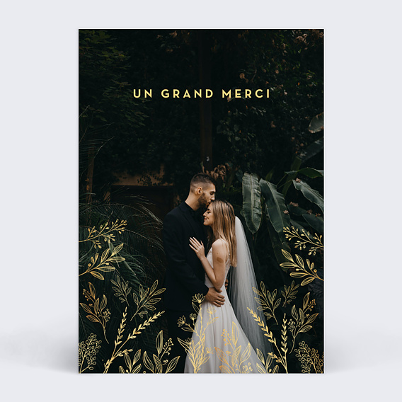 Carte remerciement mariage Fleurs Ocre