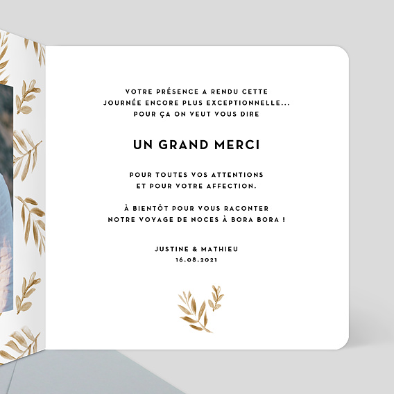 Carte remerciement mariage Golden Jungle Intérieur Droit