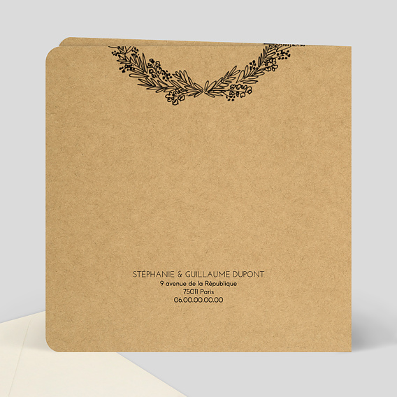 Carte remerciement mariage Couronne de Graminées Verso