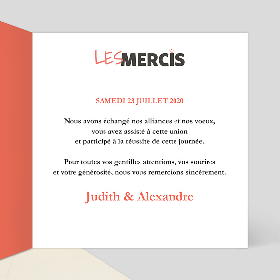 Carte remerciement mariage Affiche de Film Intérieur Droit