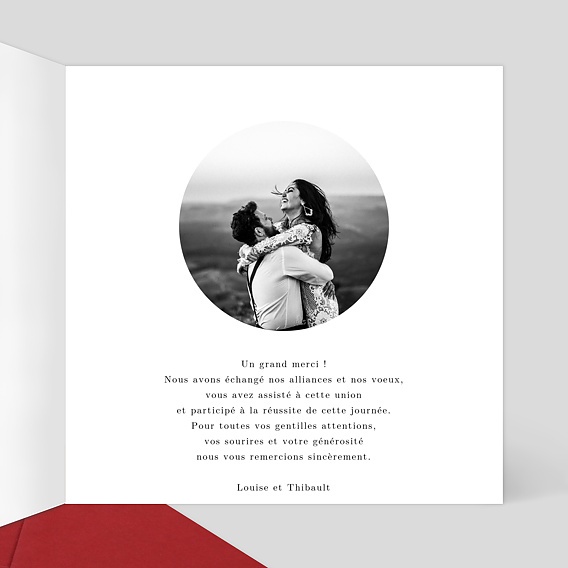 Carte remerciement mariage Découpe Couronnée Intérieur Droit