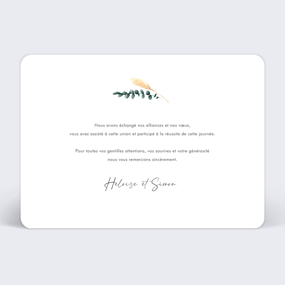 Carte remerciement mariage Just Married Floral Verso