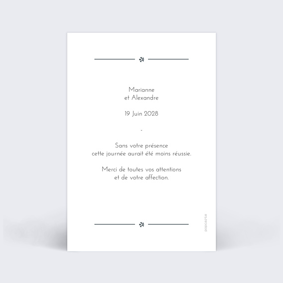 Remerciements mariage Cadre Chic