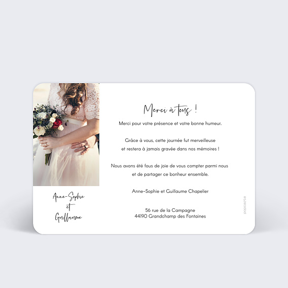 Carte remerciement mariage Bandeau (dos photo) Verso
