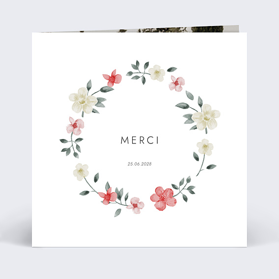 Carte remerciement mariage Remerciement Mariage Couronne Fleurie