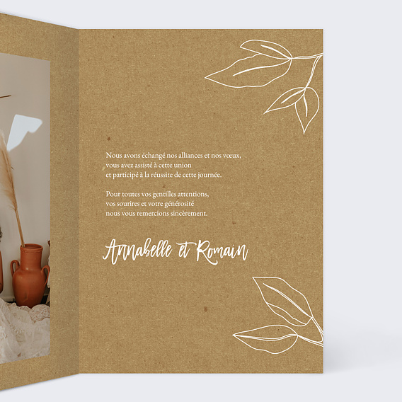 Carte remerciement mariage Esquisse Bohème Intérieur Droit