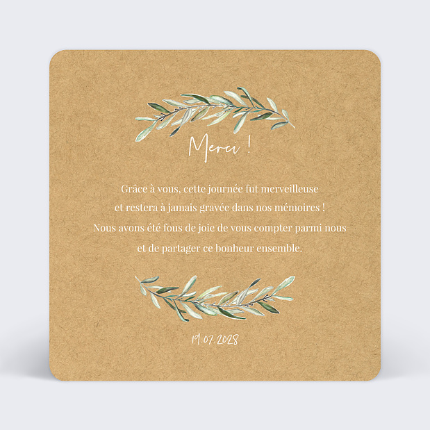 Remerciements Mariage Lauriers Verso