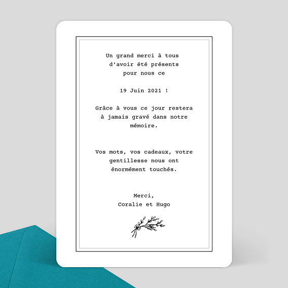 Carte remerciement mariage Tampon Rustique III Verso