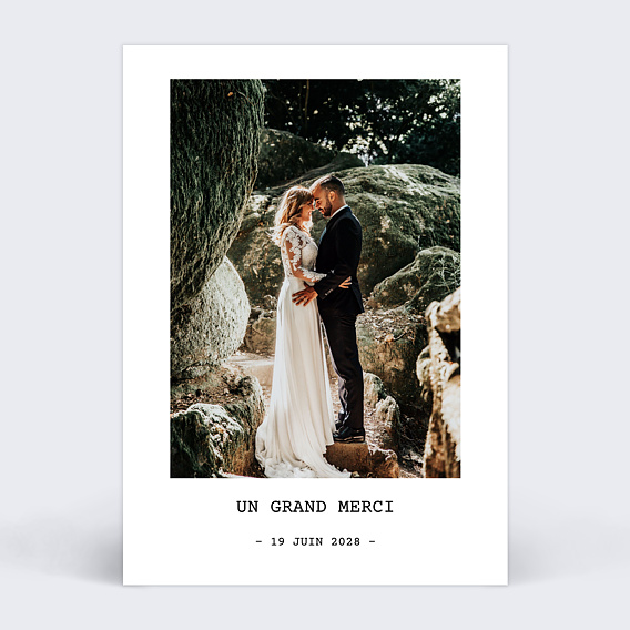Carte remerciement mariage Polaroid Simple Recto