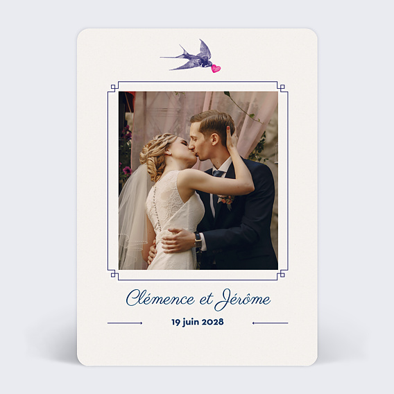 Carte remerciement mariage Hirondelle d'Amour