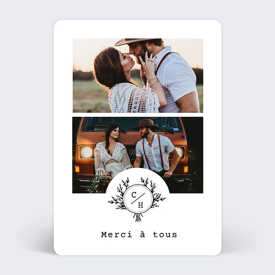 Carte remerciement mariage Tampon Rustique II
