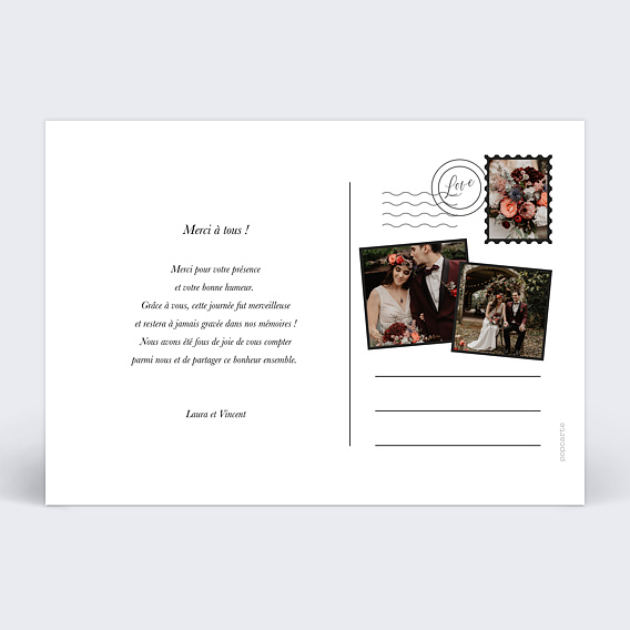 Carte remerciement mariage Evasion Verso