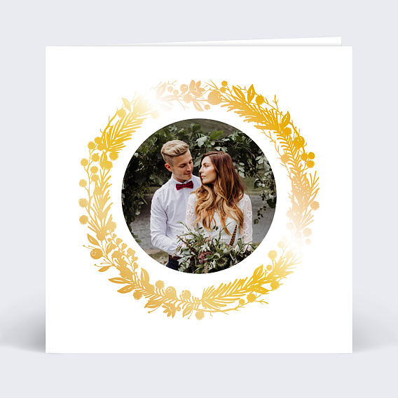 Carte remerciement mariage Dorure Couronne Photo Recto