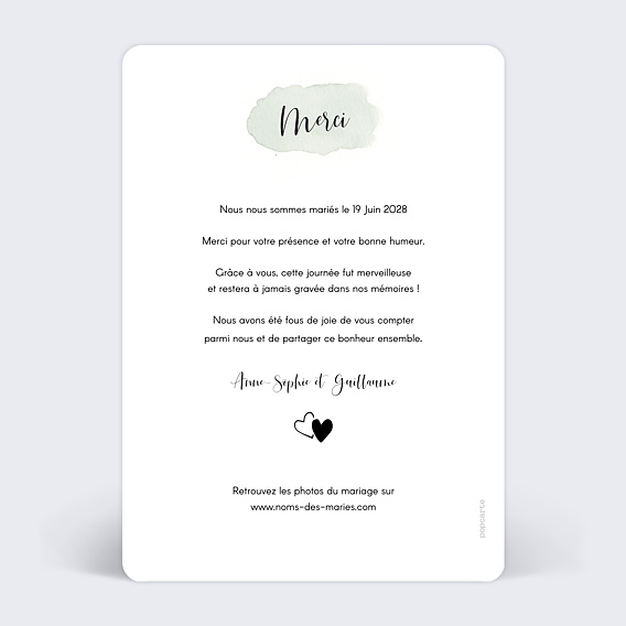 Carte remerciement mariage Tempo Verso