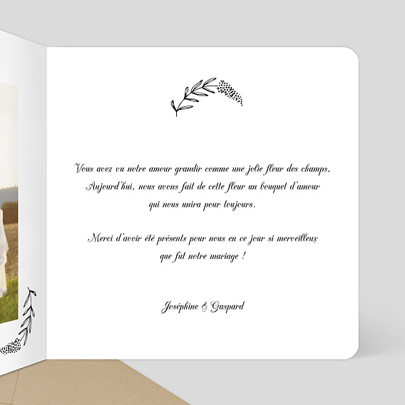 Remerciements mariage Just married floral simple