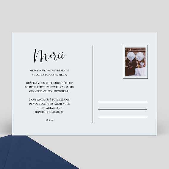Carte remerciement mariage Carte Postale Chic  Verso